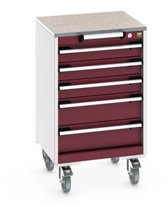 40402138.** cubio mobile cabinet with 5 drawers & lino worktop. WxDxH: 525x525x890mm. RAL 7035/5010 or selected